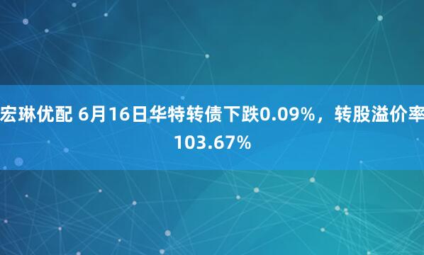 宏琳优配 6月16日华特转债下跌0.09%，转股溢价率103.67%