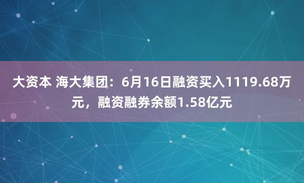 大资本 海大集团:6月16日融资买入1119.68万元,融资融券余额1.58亿元